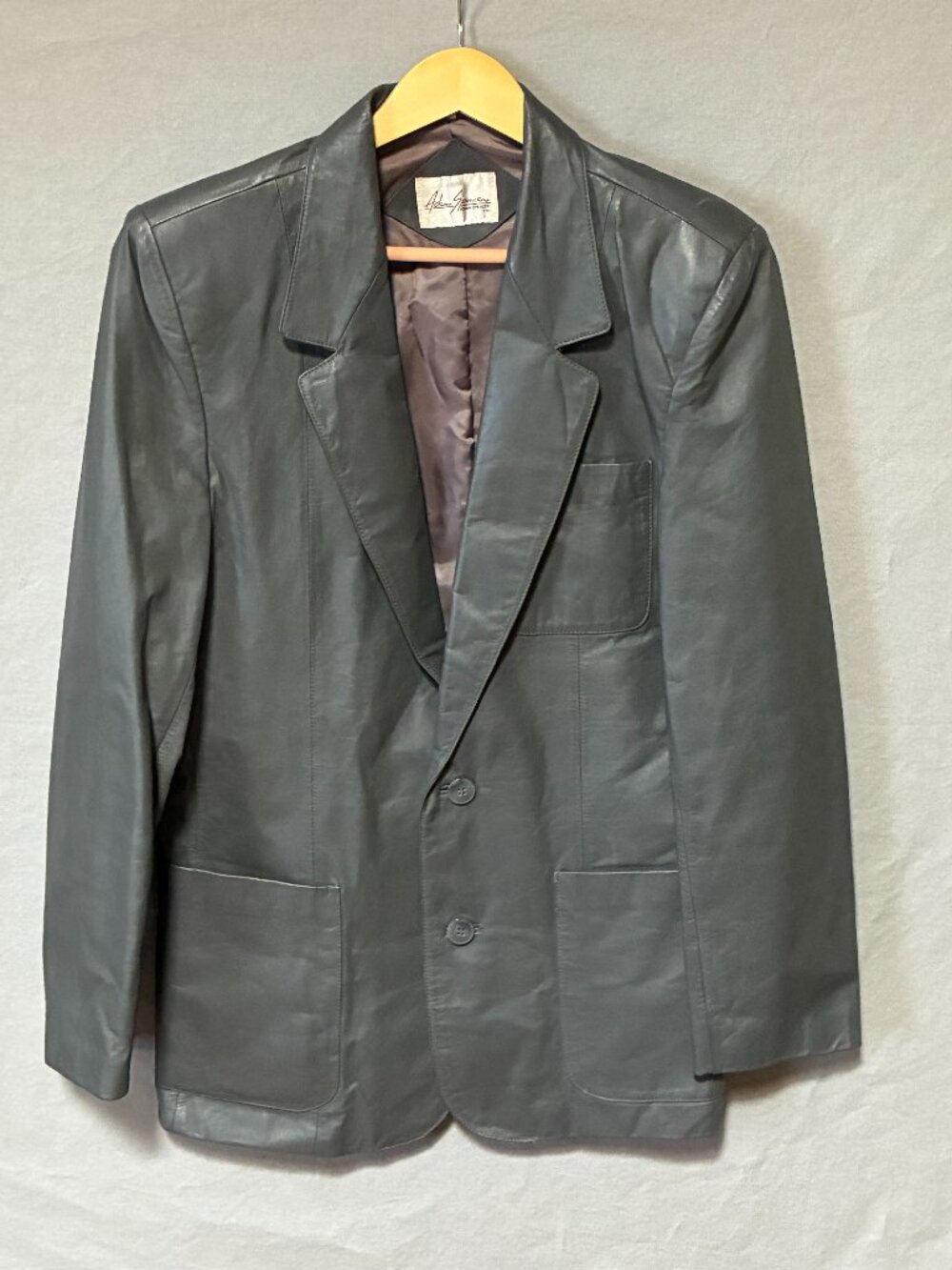 Adam Spencer  Vintage Gray Leather Blazer Sz 40 Corporate Goth 80s 90s Grunge